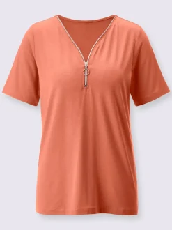 T shirt manches courtes en viscose ECOVERO col V zippé