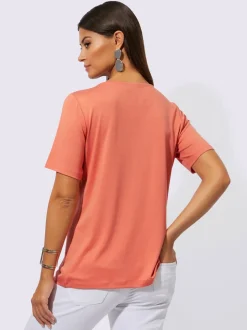 T shirt manches courtes en viscose ECOVERO col V zippé