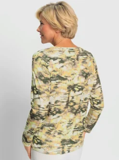 T shirt manches longues en jersey col rond passepoilé motif camouflage