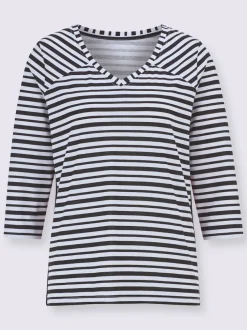 T shirt mariniere à manches trois quarts et col V rayures