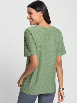 T shirt polyester recyclé avec col en V et bouton décoratif