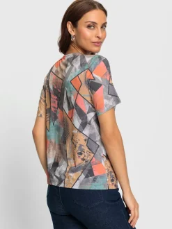 T shirt viscose imprimé fantaisie avec fentes latérales et manches courtes