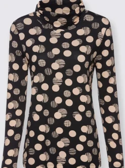 Top à col roulé manches longues imprimé pois viscose fluide