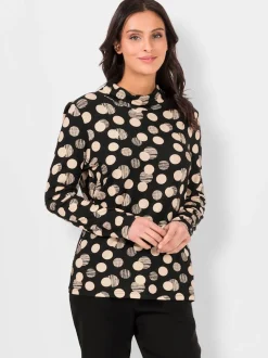 Top à col roulé manches longues imprimé pois viscose fluide