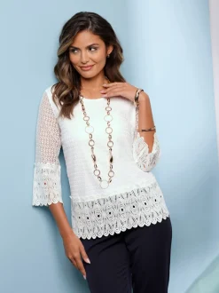 Top en dentelle avec doublure et manches 3/4