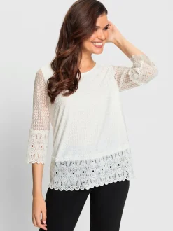 Top en dentelle avec doublure et manches 3/4