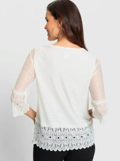 Top en dentelle avec doublure et manches 3/4