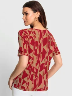 Top imprimé géométrique à col V et manches courtes viscose ECOVERO
