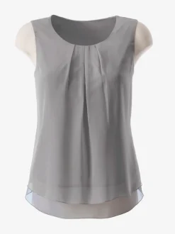 Top femme évasé avec encolure ronde plissée sans manches
