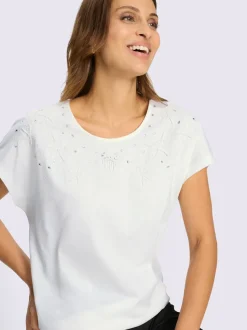 T-shirt à encolure ronde broderie florale