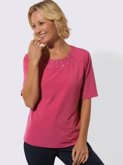 T-shirt à encolure ronde pierres brillantes fantaisie