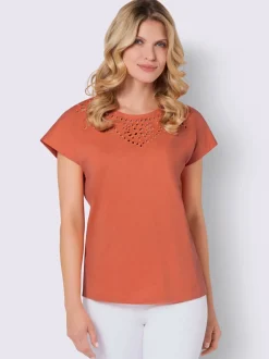 T-shirt à encolure ronde superbe broderie ajourée
