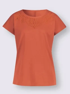 T-shirt à encolure ronde superbe broderie ajourée