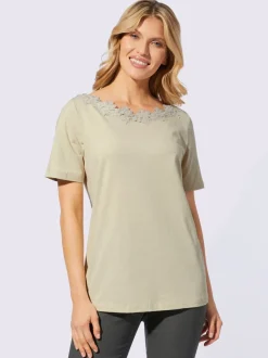T-shirt à manches courtes jolie dentelle sur l'encolure