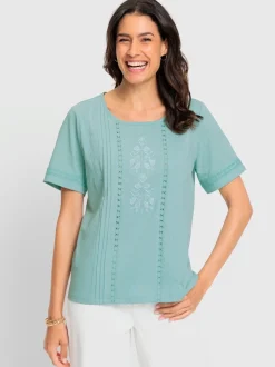 T-shirt à manches courtes superbe broderie florale