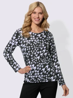 T-shirt à manches longues motif pied-de-poule