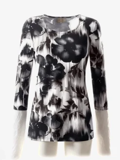 T-shirt contrasté manches 3/4 imprimé floral