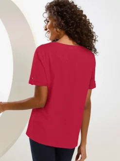 T-shirt en coton col rond avec patte de boutonnage manches courtes