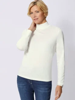 T-shirt femme mélange coton-modal col montant manches longues
