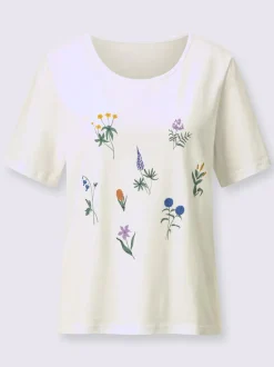 T-shirt imprimé encolure ronde passepoilée