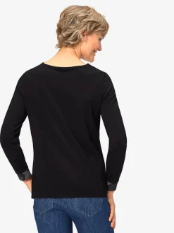 T-shirt imprimé motif patchwork col rond manches longues