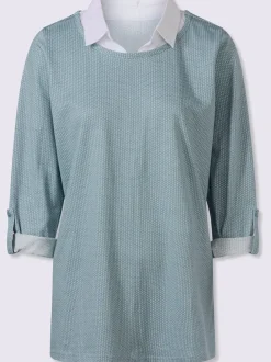 T-shirt long col chemise tissé