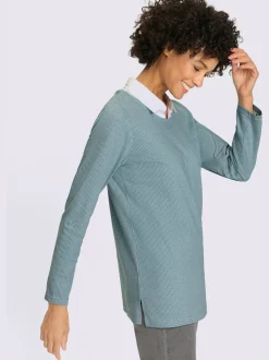 T-shirt long col chemise tissé