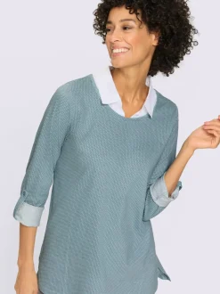 T-shirt long col chemise tissé