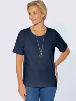T shirt avec passepoil satin brillant col rond et manches courtes