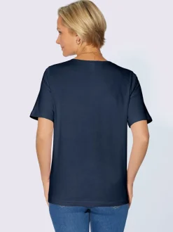 T shirt avec passepoil satin brillant col rond et manches courtes