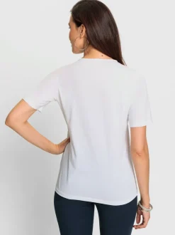 T shirt à col en dentelle et manches courtes