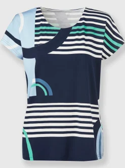 T shirt col rond et manches courtes imprimé graphique viscose douce