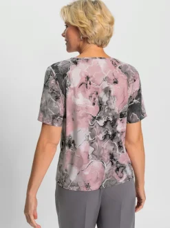 T shirt à col rond et manches courtes motif floral