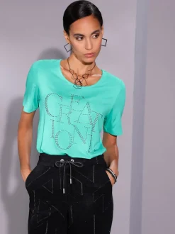 T shirt col rond manches courtes viscose ecovero et pierres brillantes