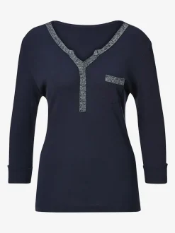 T-shirt col v imprimé manches 3/4 poche poitrine