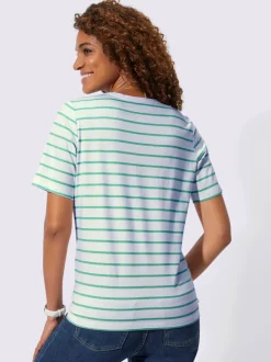 T shirt coton marinière col V et manches courtes palmiers brodés