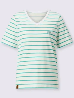 T shirt coton marinière col V et manches courtes palmiers brodés