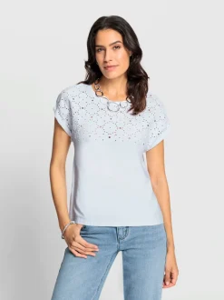 T-shirt à encolure ronde broderie ajourée