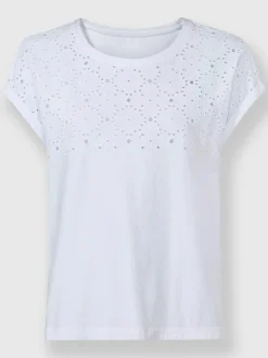 T-shirt à encolure ronde broderie ajourée
