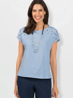 T shirt à encolure ronde et manches courtes avec œillets décoratifs