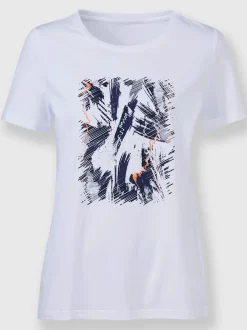 T shirt encolure ronde et manches courtes imprimé feuilles tropicales