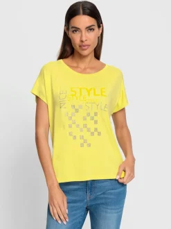 T shirt encolure ronde et manches courtes motif imprimé devant viscose