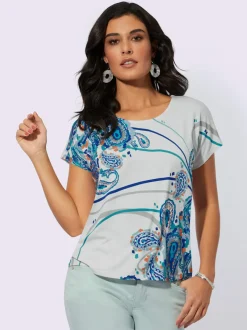 T shirt encolure ronde et manches courtes motif paisley viscose