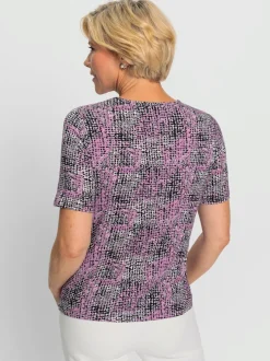 T shirt à encolure ronde et manches courtes motif texturé