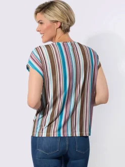 T-shirt à encolure ronde longues rayures affinantes