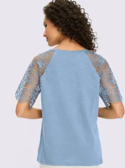 T-shirt à encolure ronde manches en dentelle