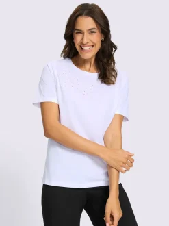 T-shirt à encolure ronde superbe broderie ajourée