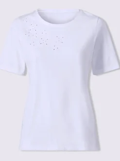 T-shirt à encolure ronde superbe broderie ajourée