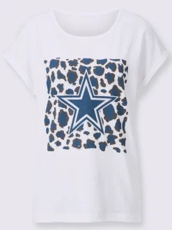 T shirt en coton col rond et manches courtes motif étoile