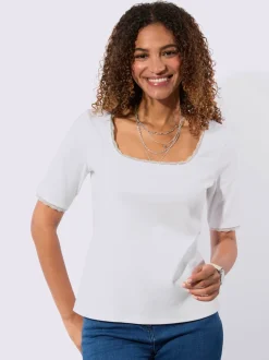 T-shirt en dentelle qualité jersey côtelée facile à entretenir